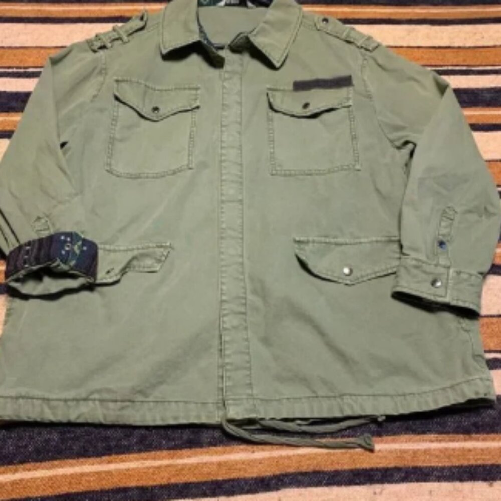 Zara Basic Denim Utility Jacket Large Dream Tounjours Army Green 90s Y2K Casual